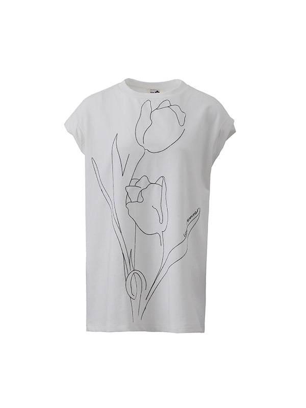 Übergroße Stickerei Tulip Retro T-Shirt