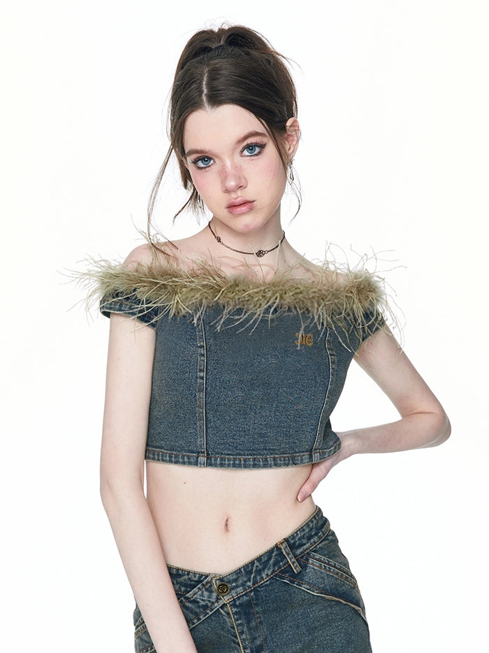 Denim fourrure Tops et pantalons nichi