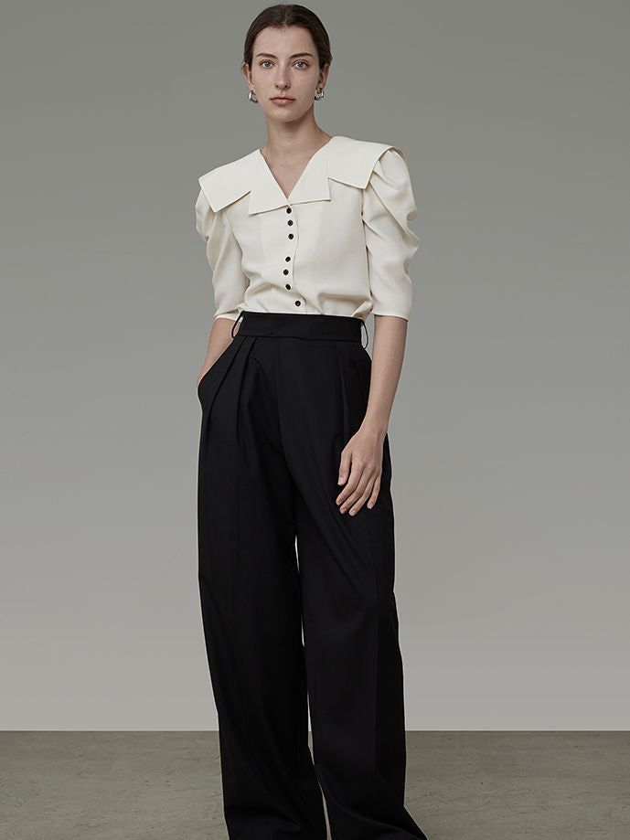 Sailor-Collar Volume-Shouder Classy Blouse