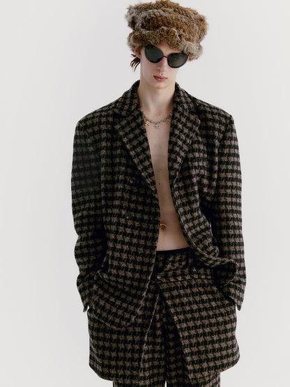 Unisex Jacket＆Pant Wool Checked Retro Set-Up