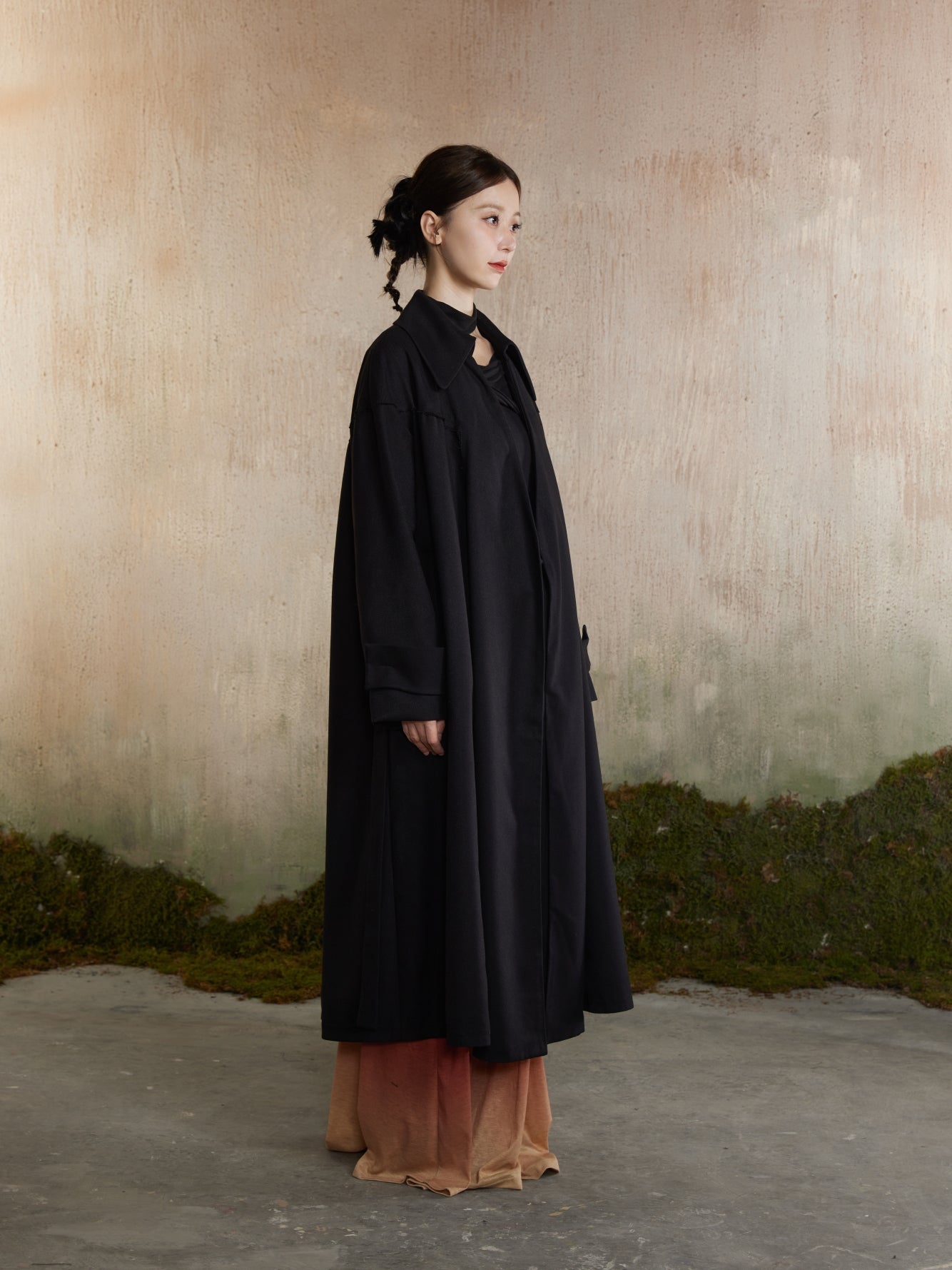 Ovresize Side-Ribbon Wool Long-Coat