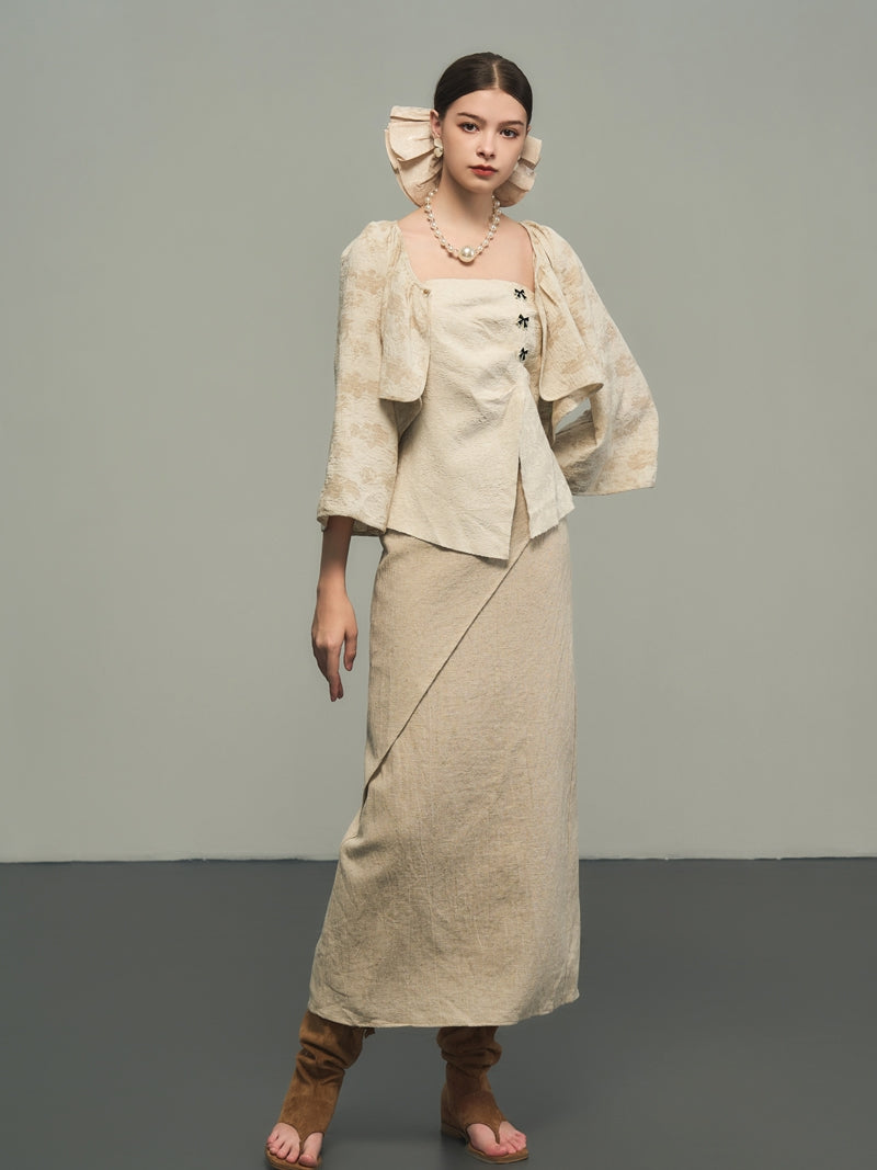 Natural Sinple Plain Retro I-Line Long-Skirt