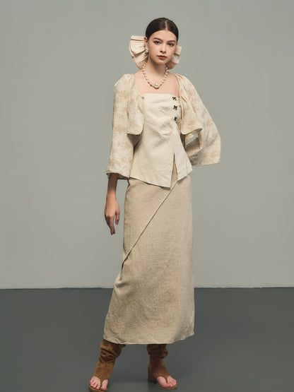 Natural Sinple Plain Retro I-Line Long-Skirt