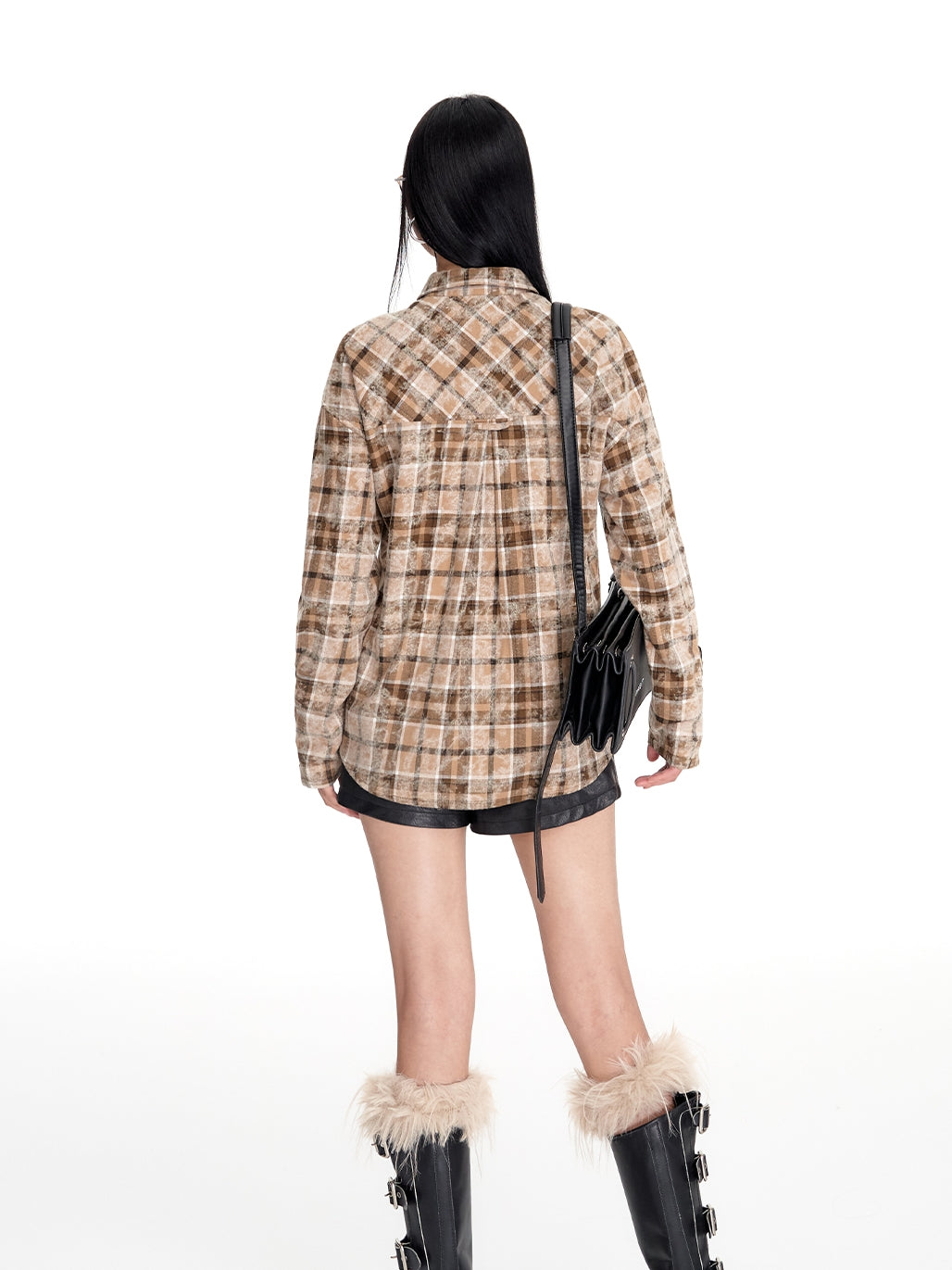 Checked Nichi Lace-Up Oversize Retro Shirt