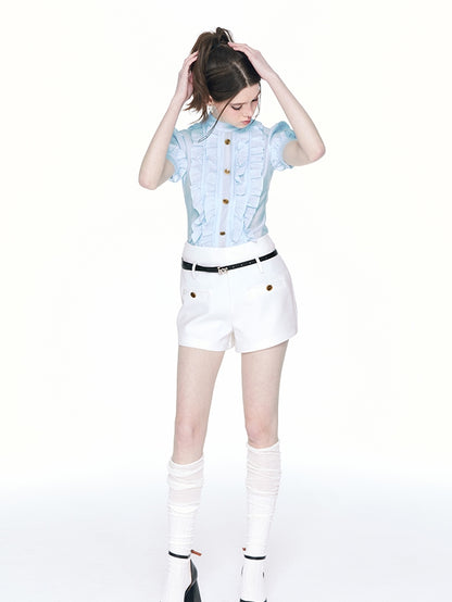 Frill Classy Retro Chic Blouse＆Short-Pants