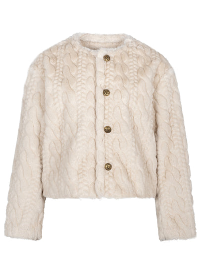 No-Collar Oversize Retro Chic Boa-Jacket