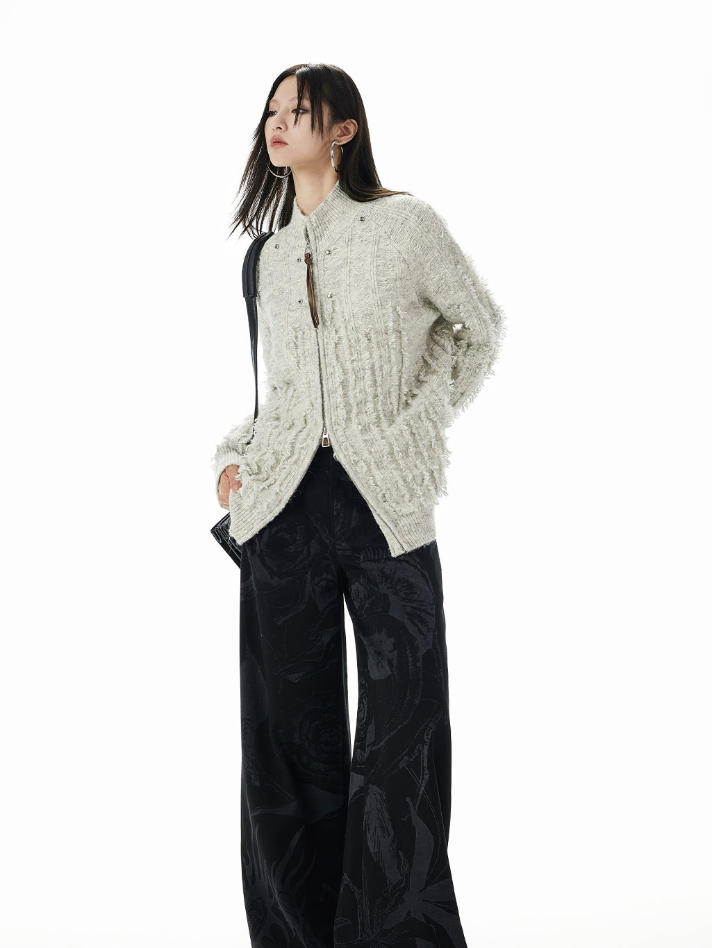 High-Neck Retro Double-Zip Bottle-Neck Knit