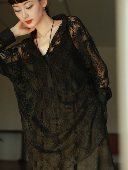 Lace See-Through Chic Long-Tops Shirt