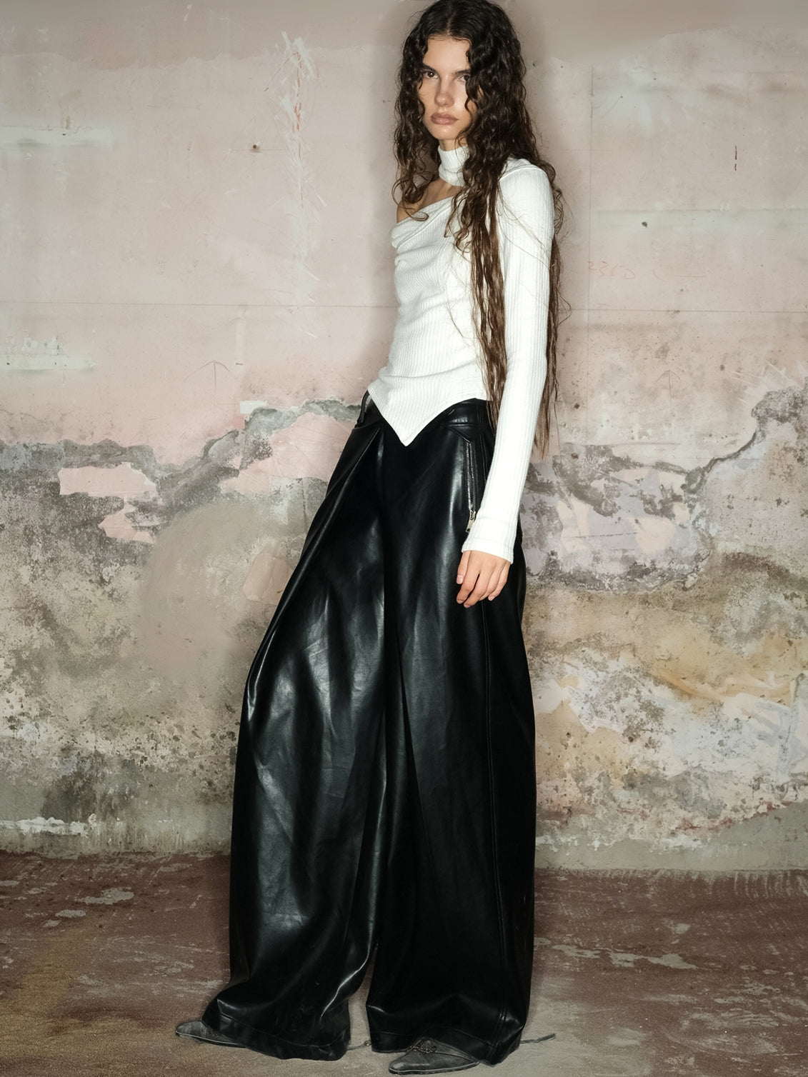 Cool Leather Straight Wide-Pants