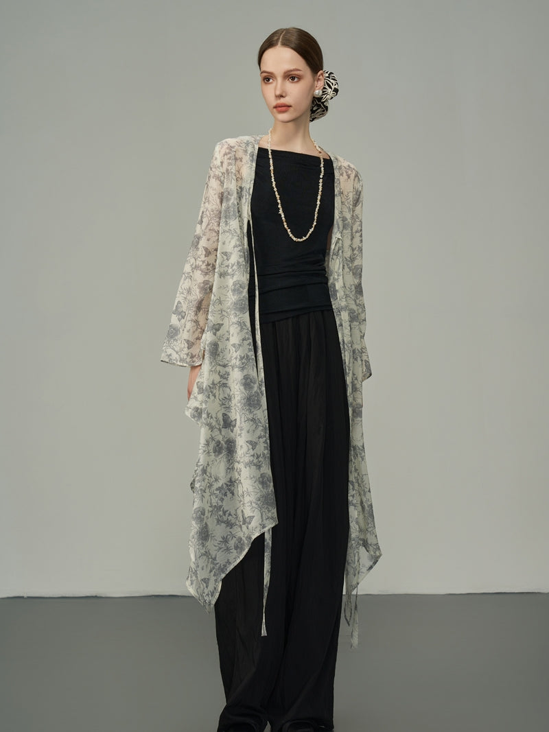 Fleur papillon transparent long-cardigan