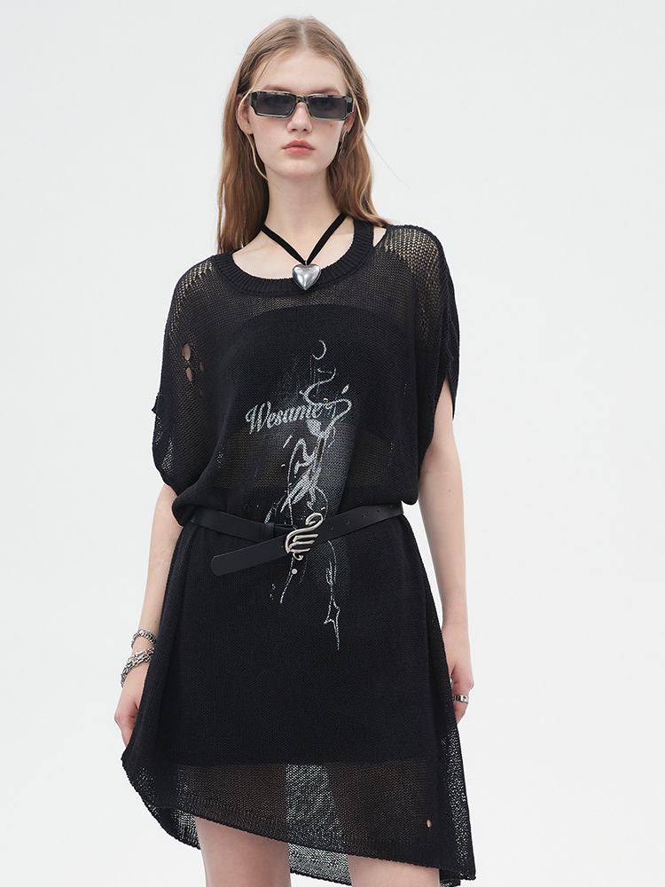 Sheer Asymmetry Mesh Damage Long-Tops