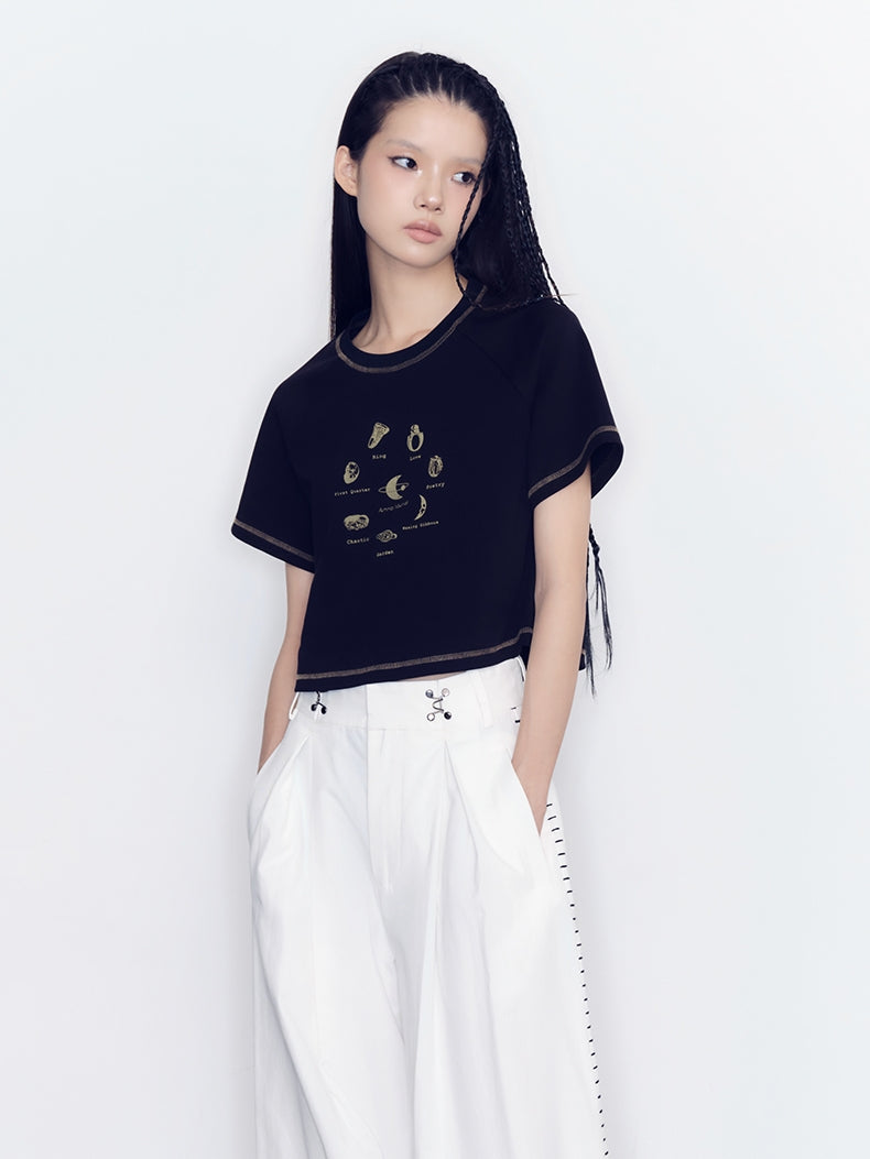 Cropped Stitch Retro Casual T-Shirt