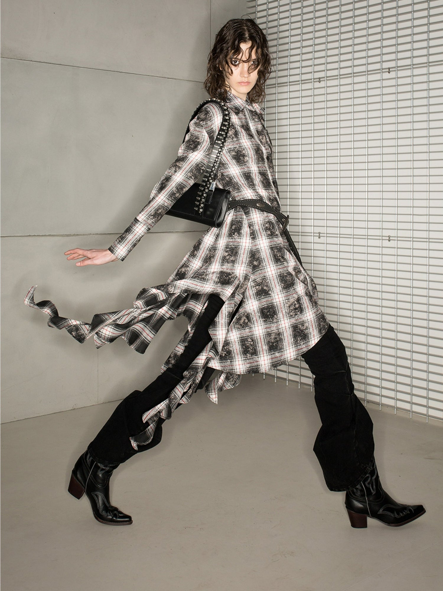 Checked Asymmetry Retro Long-Shirt