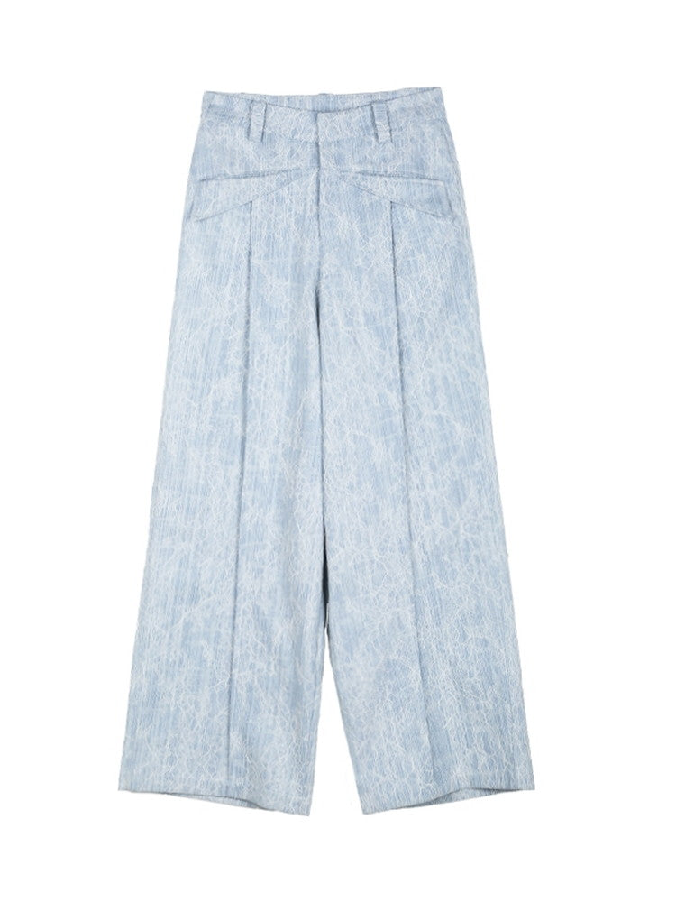 Denim Embroidery Flower Wide-Leg Casual Pants