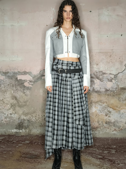 Tiered Asymmetry Checked Girly Nichi Long-Skirt