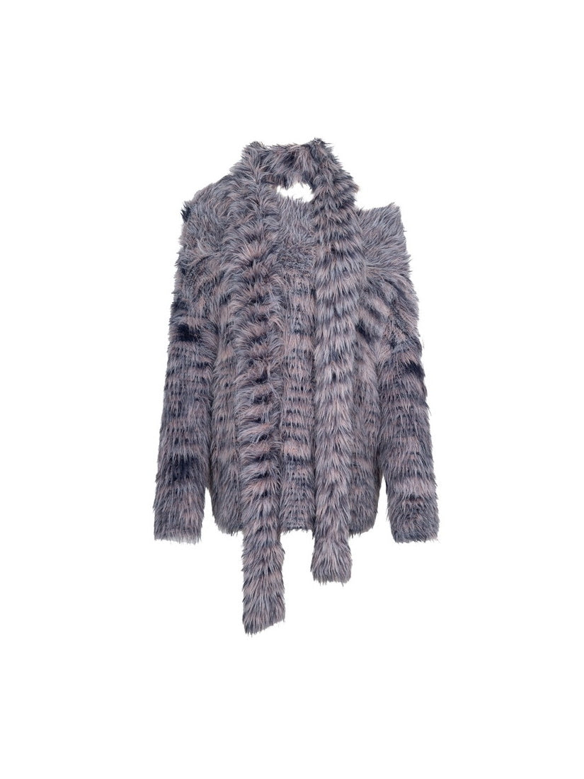 Fluffily Oversize One-Shoulder Loose Mohair-Knit＆Muffler