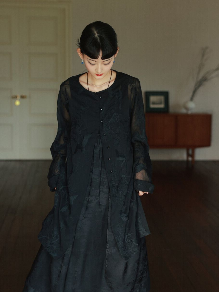 Embroidery Flower Sheer Oversize Shirt