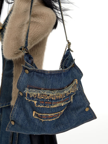 Sac à broderie décontractée en denim carré en denim