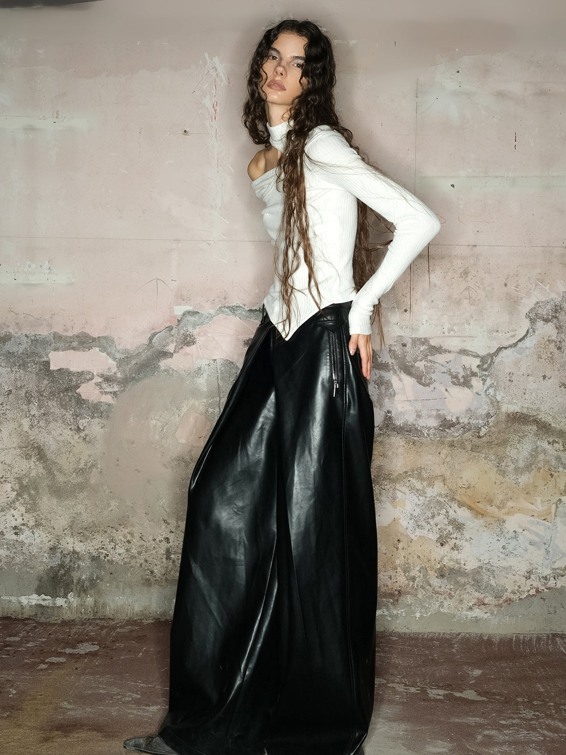 Cool Leather Straight Wide-Pants