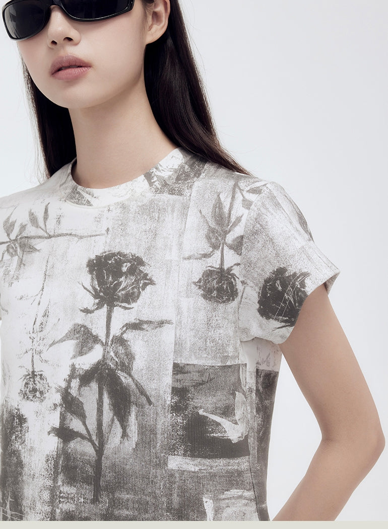 Silhouette Flower Retro Cropped T-Shirt