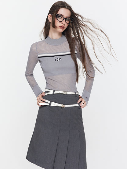 Sheer Tight Box-Pleats Knit &amp; Pencil-Skirt