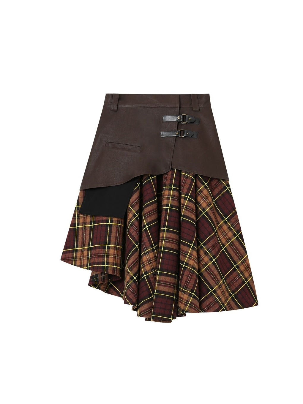 Asymmetry Checked Retro Belt Girly Flare-Skirt