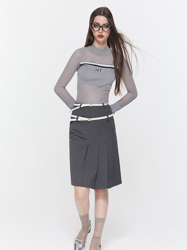 Sheer Tight Box-Pleats Knit &amp; Pencil-Skirt