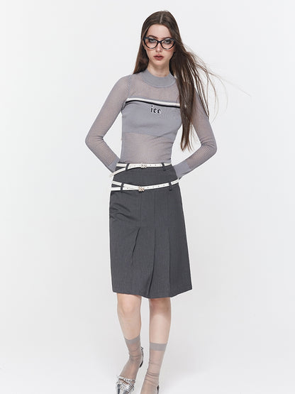 Sheer Tight Box-Pleats Knit＆Pencil-Skirt