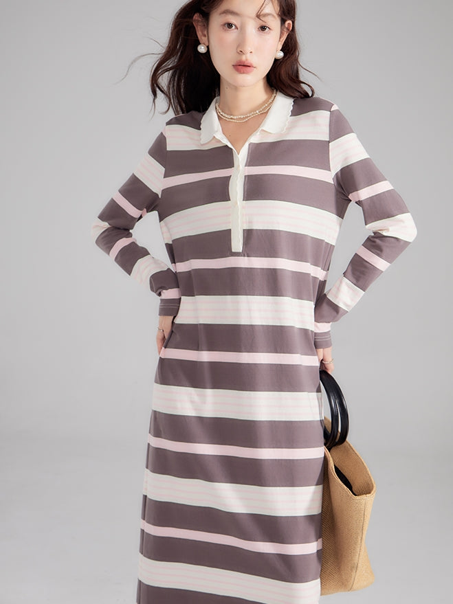 2 Type Border Long Casual I Line Polo One Piece