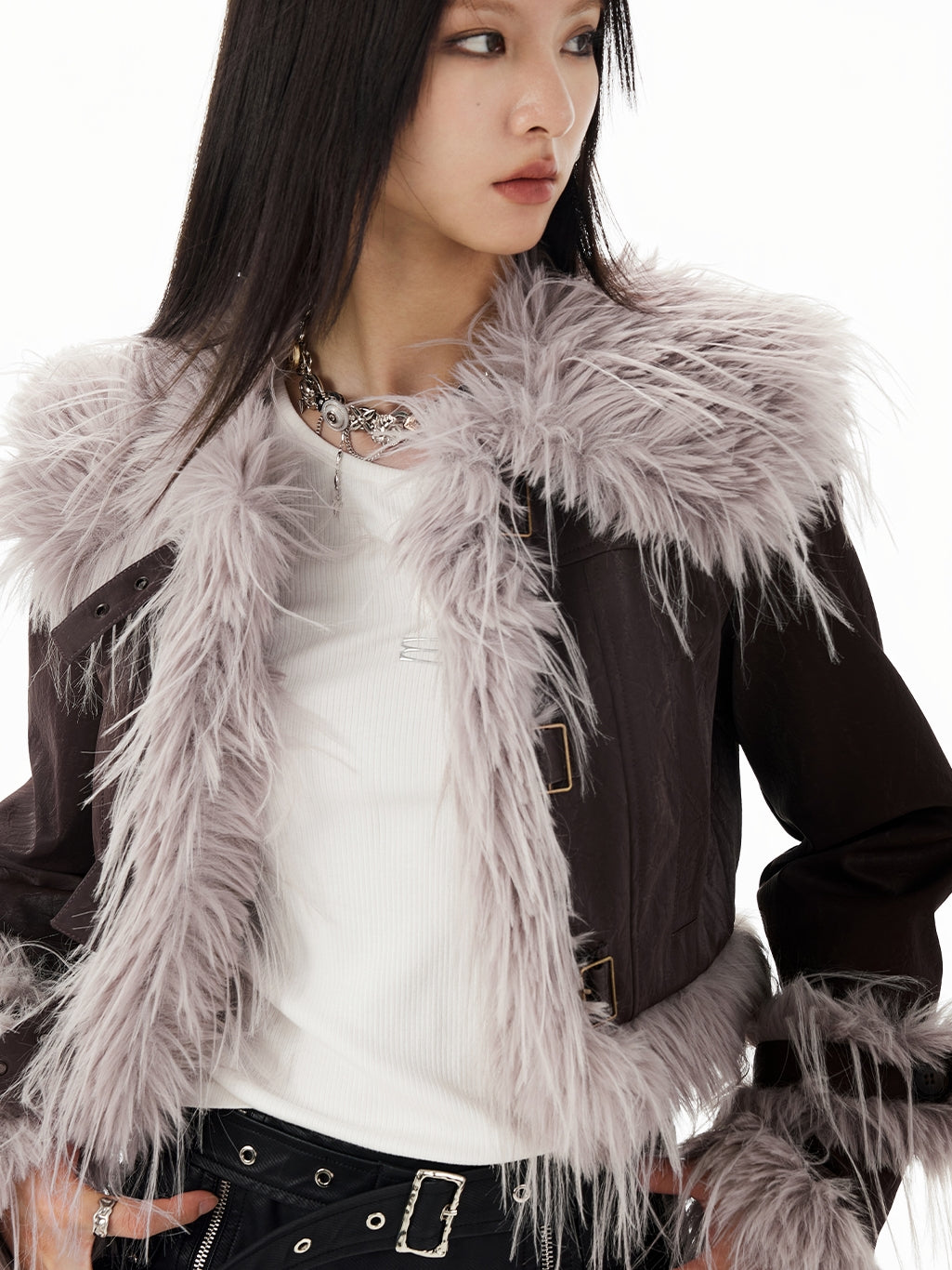 Leather Long-Fur High-End Nichi Short  Jacket