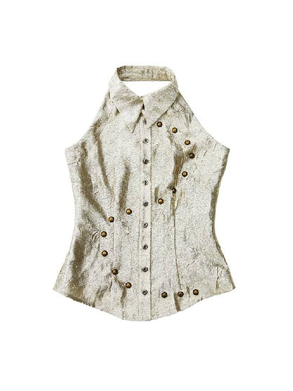 Metallic Sleeveless Studs Blouse