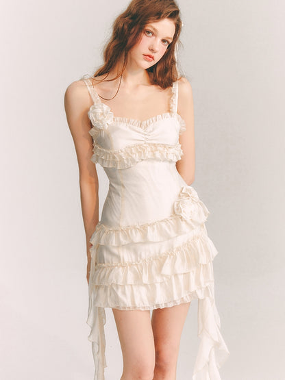 Frill Tiered Rose Feminine Mini-One-Piece