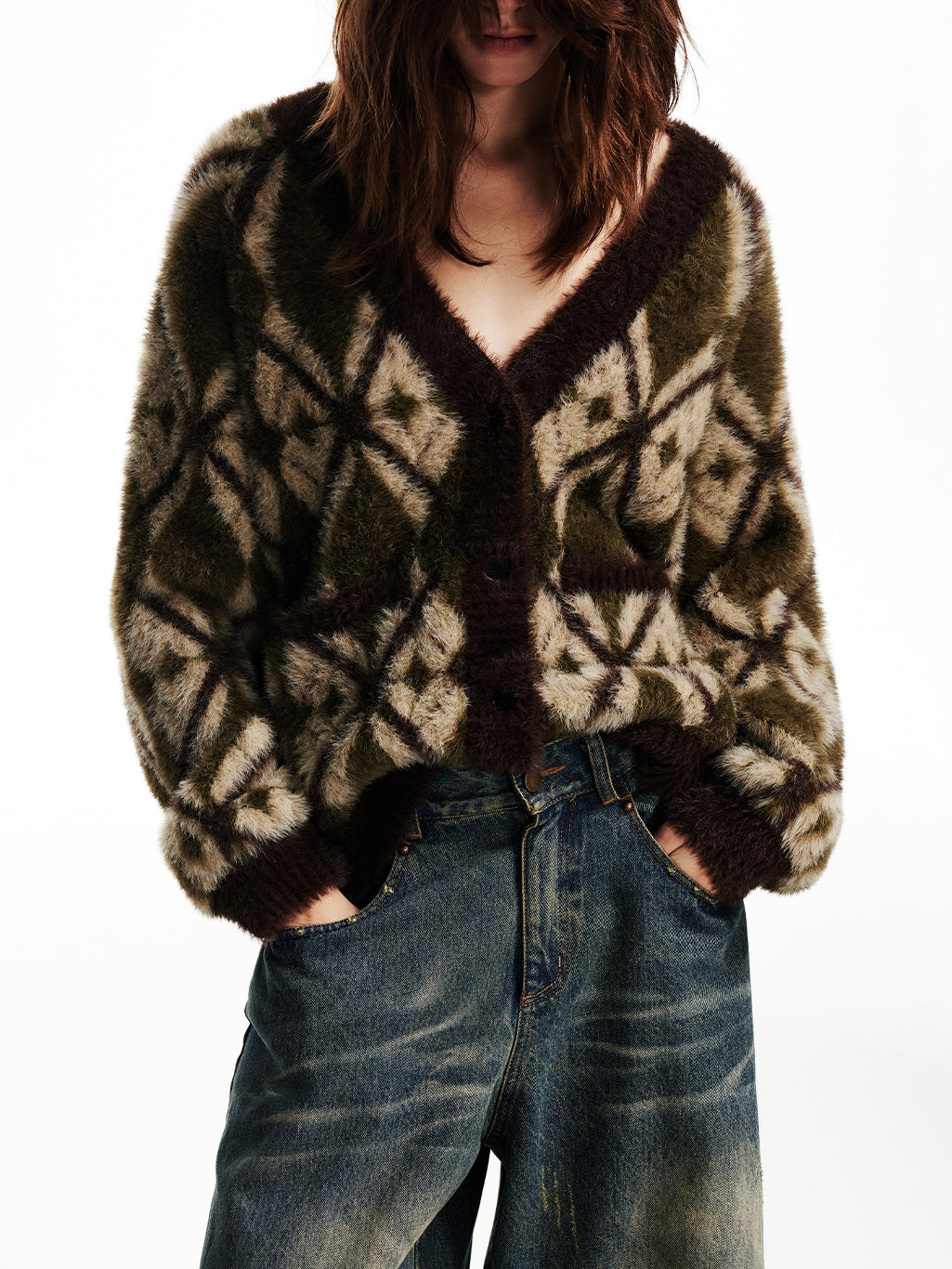 Retro V-Neck Loose Chic Mohair-Knit Cardigan