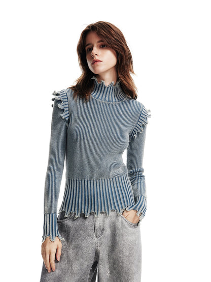 Frill Bottle-Neck Slim Nichi Fashionable Knit