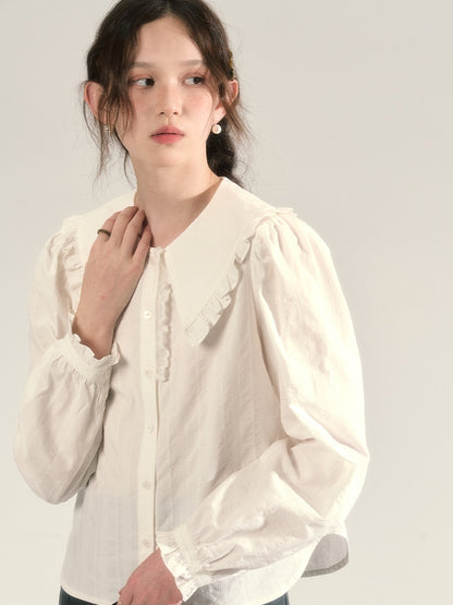 Natural Girly Frill Lace Retro Simple Blouse