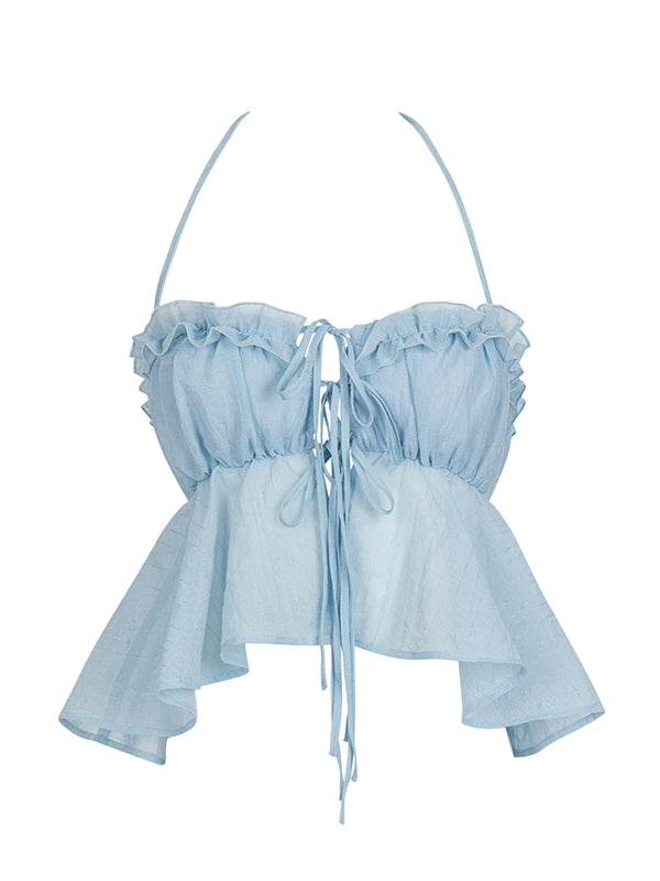 Peplum Flare Frill Ribbon Feminine Bluse