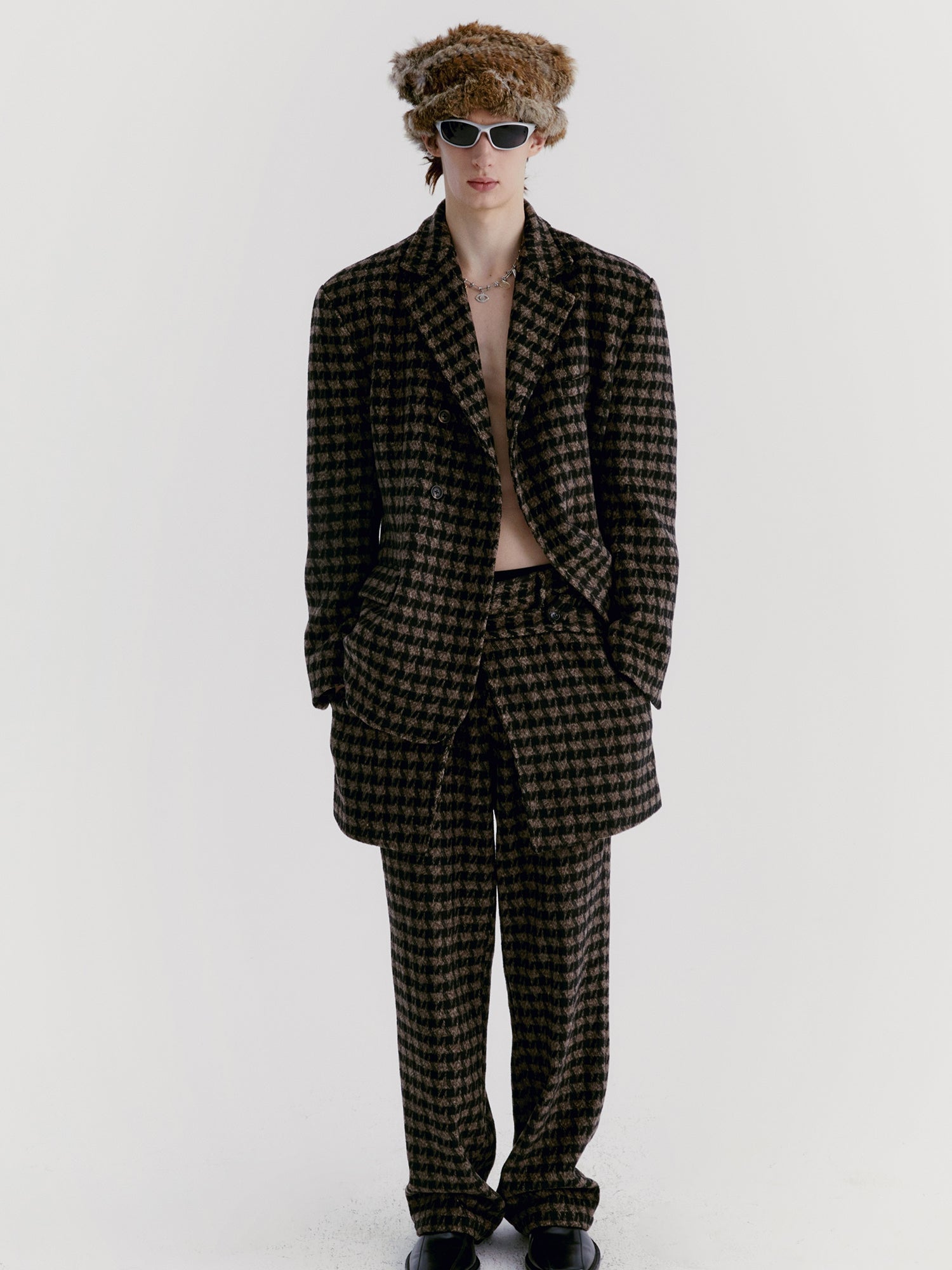 Unisex Jacket＆Pant Wool Checked Retro Set-Up