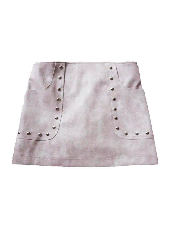 Studs Leather Speckled Pale-Tone Tie-Dye Mini-Skirt