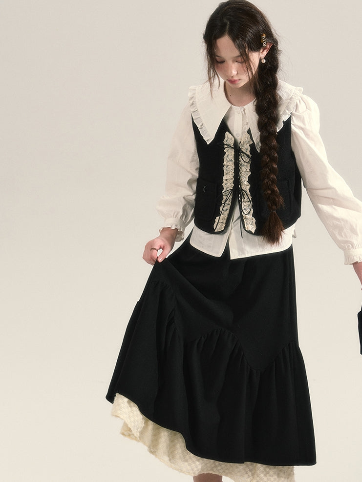 Layered Dot Lace Tiered Long-Skirt