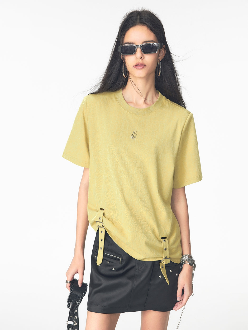 Belt Casual Roll-UP asymmetry Oversize T-Shirt