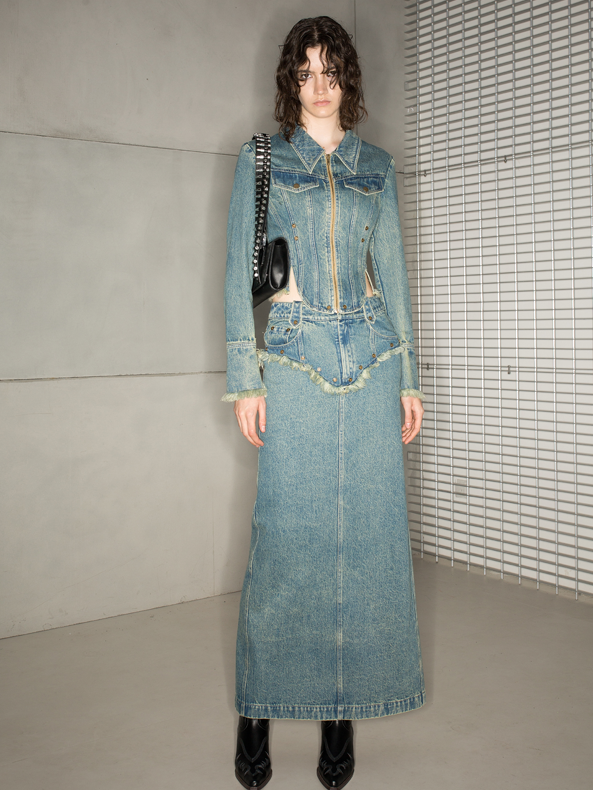 Denim Tassel Nichi Set-Up Tops&amp;Long-Skirt