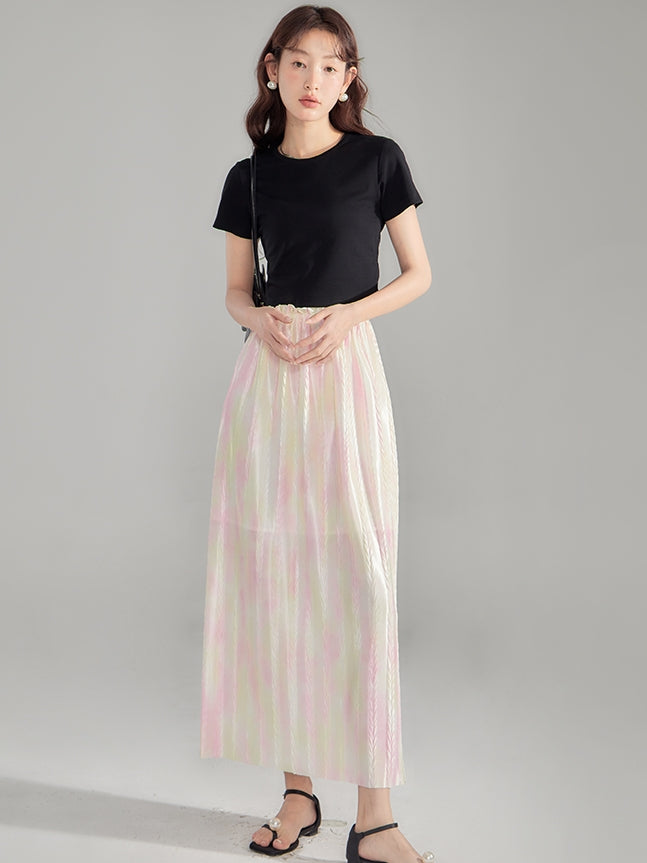 Crumping tie-dye pale-tone mince-skirt