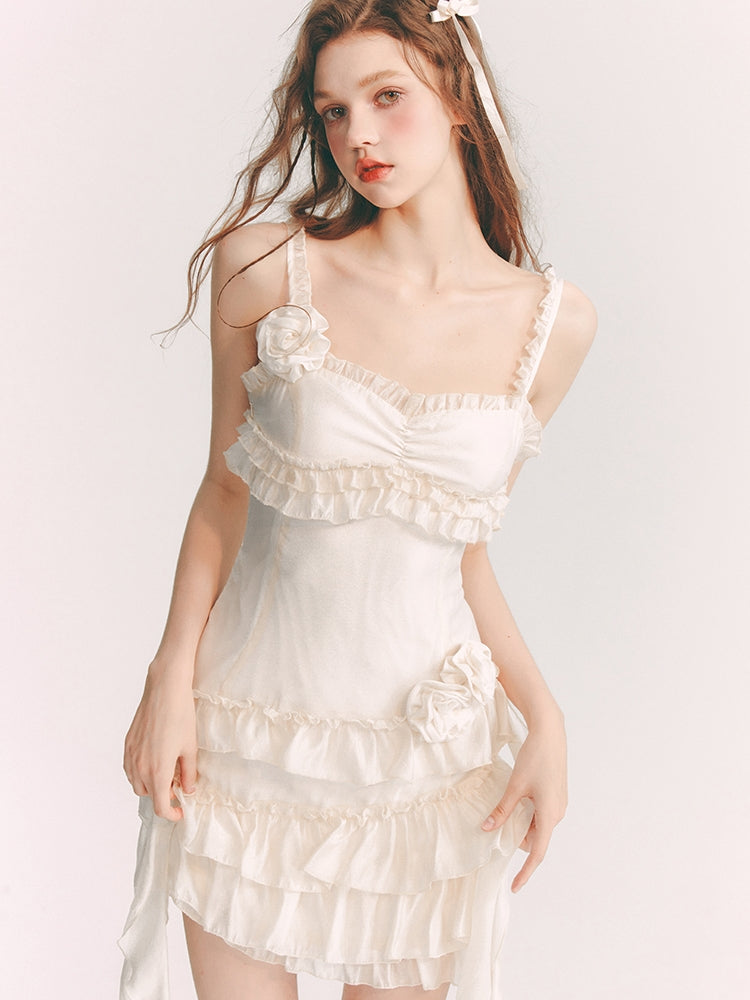 Frill Tiered Rose Feminine Mini-One-Piece