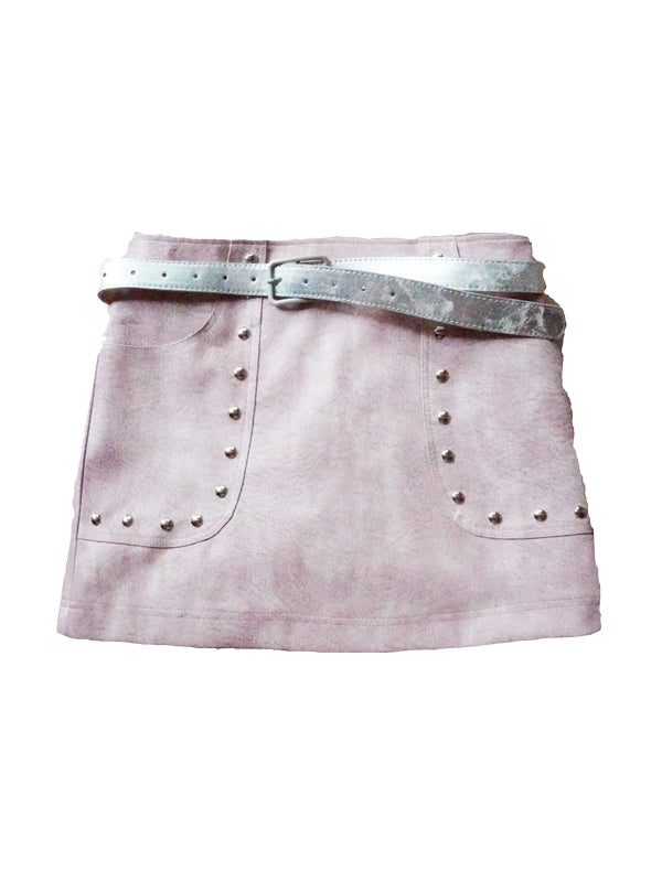 Studs Leather Speckled Pale-Tone Tie-Dye Mini-Skirt