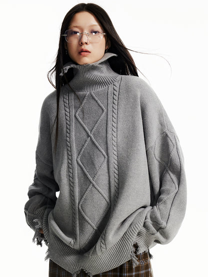 Damege High-Neck Retro Oversize Cable-Knit