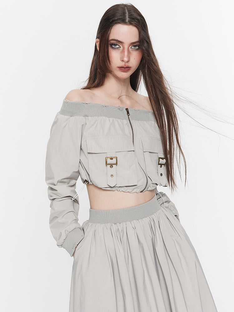 Off-Shoulder-Schaden Ballon Toops &amp; Long-Scirt