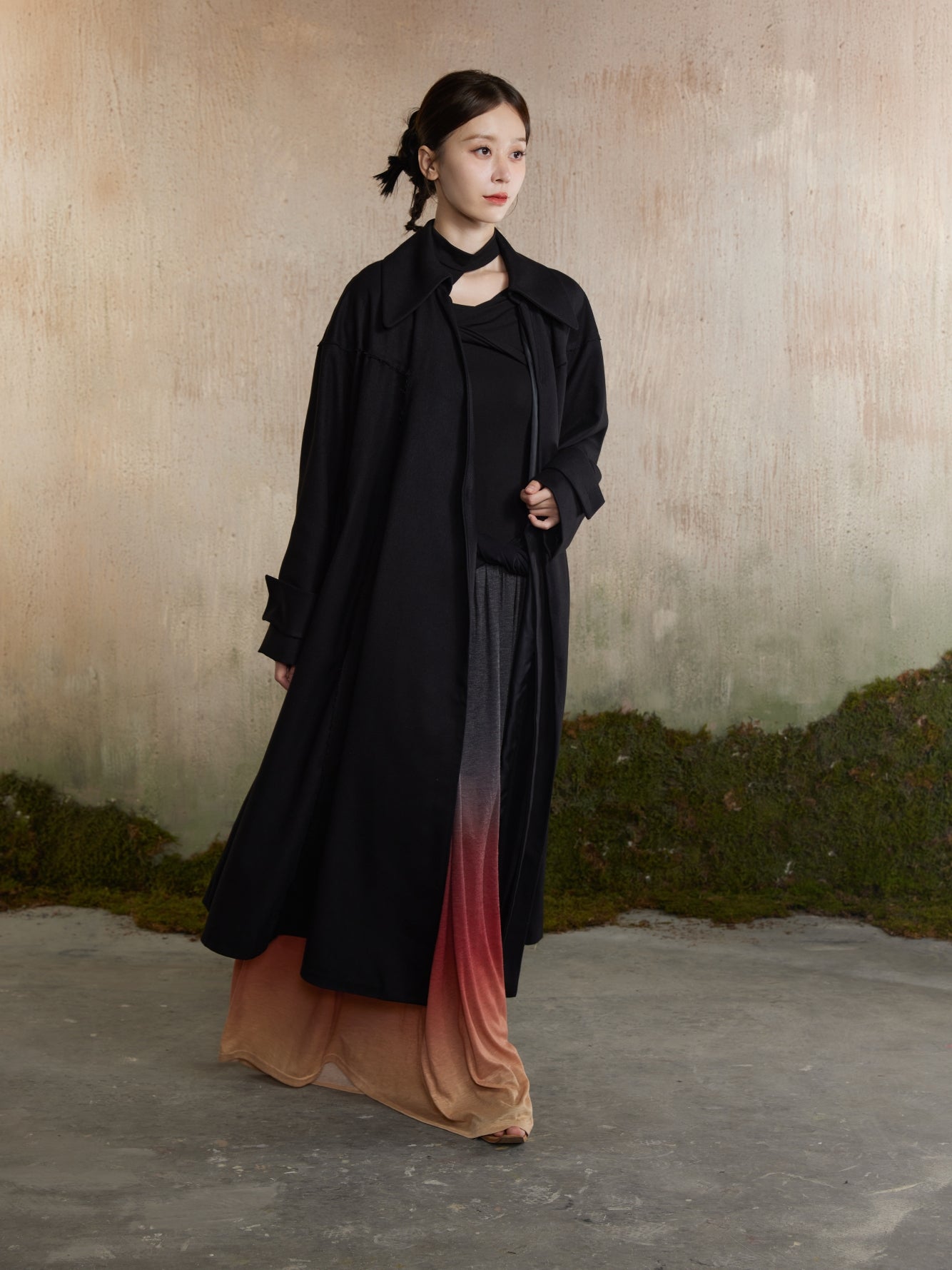 Ovresize Side-Ribbon Wool Long-Coat