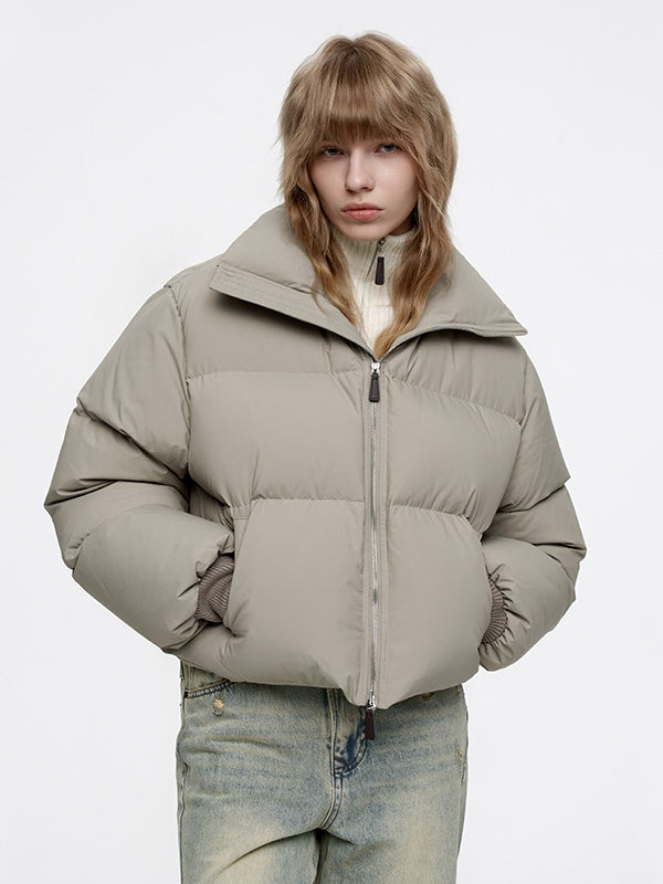 Short Simple Cotton Plain Chic Down-Jacket