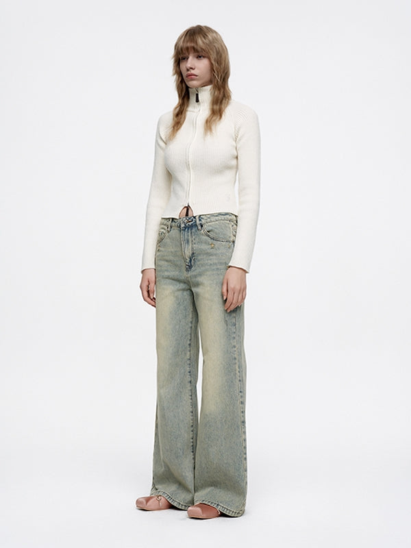 Flare Pale-Color Loose Casual Bell-Bottom Denim-Pants