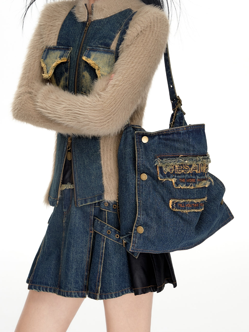 Denim Square Casual Embroidery Bag